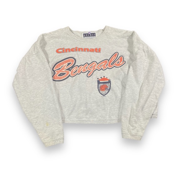 Vintage Cincinnati Bengals Crewneck Crop Top Sweater Cliff Engle Large VTG 90s - Picture 1 of 6